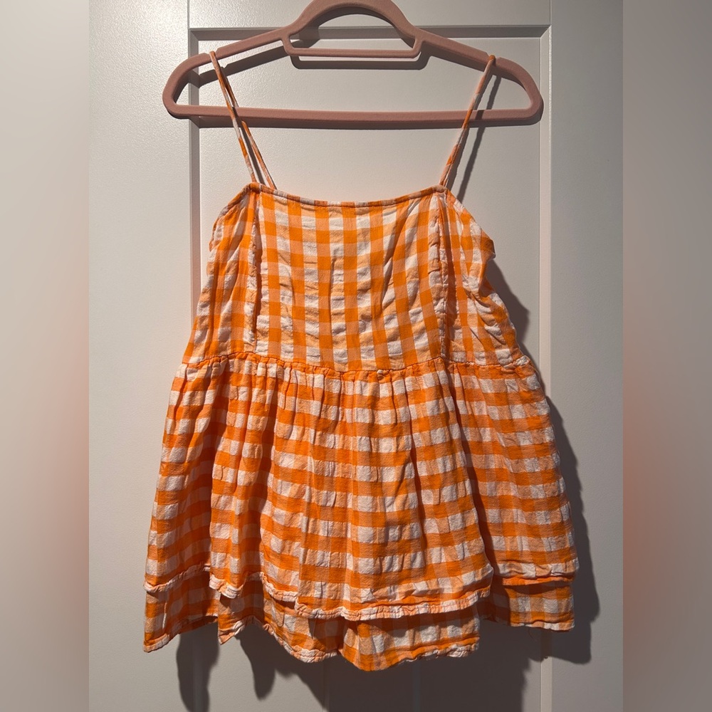 Boohoo Orange and White Checkered Tank Top